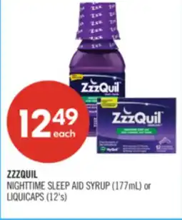 Shoppers Drug Mart ZZZQUIL NIGHTTIME SLEEP AID SYRUP (177mL) or LIQUICAPS (12's) offer