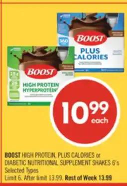 Shoppers Drug Mart BOOST HIGH PROTEIN, PLUS CALORIES or DIABETIC NUTRITIONAL SUPPLEMENT SHAKES offer