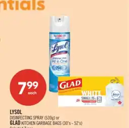 Shoppers Drug Mart LYSOL DISINFECTING SPRAY (539g) or GLAD KITCHEN GARBAGE BAGS (30's - 52's) offer
