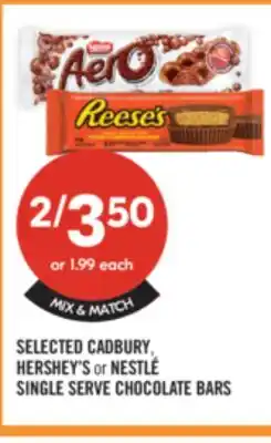 Shoppers Drug Mart SELECTED CADBURY, HERSHEY'S or NESTLÉ SINGLE SERVE CHOCOLATE BARS offer