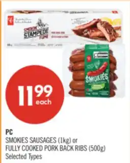 Shoppers Drug Mart PC SMOKIES SAUSAGES (1kg) or FULLY COOKED PORK BACK RIBS (500g) offer
