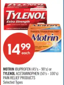 Shoppers Drug Mart MOTRIN IBUPROFEN (45's - 90's) or TYLENOL ACETAMINOPHEN (50's - 100's) offer