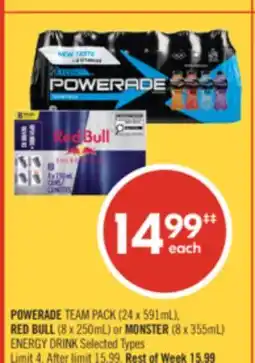 Shoppers Drug Mart POWERADE TEAM PACK (24 x 591mL), RED BULL (8 x 250mL) or MONSTER (8 x 355mL) ENERGY DRINK offer