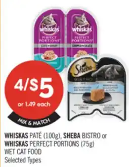Shoppers Drug Mart WHISKAS PATÉ (100g), SHEBA BISTRO or WHISKAS PERFECT PORTIONS (75g) WET CAT FOOD offer