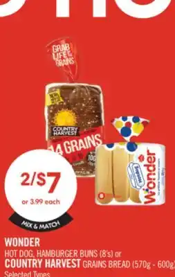 Shoppers Drug Mart WONDER Hot Dog or Hamburger Buns (8's) or COUNTRY HARVEST Grains Bread (570g - 600g) offer