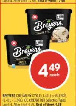 Shoppers Drug Mart BREYERS CREAMERY STYLE (1.41L) or BLENDS (1.41L - 1.66L) ICE CREAM TUB offer