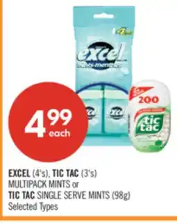 Shoppers Drug Mart EXCEL (4's), TIC TAC (3's) MULTIPACK MINTS or TIC TAC SINGLE SERVE MINTS (98g) offer