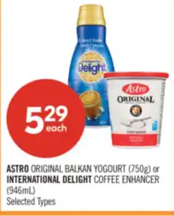 Shoppers Drug Mart ASTRO ORIGINAL BALKAN YOGOURT (750g) or INTERNATIONAL DELIGHT COFFEE ENHANCER (946mL) offer