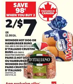 Independent City Market WONDER HOT DOG OR HAMBURGER BUNS, 356-480 G OR 502/672 G OR D'ITALIANO CRUSTINI BUNS, 420-568 G offer