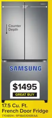 Leon's Samsung 33 17.5 Cu. Ft. Stainless Steel Counter-Depth French Door Refrigerator - RF18A5101SR/AA offer