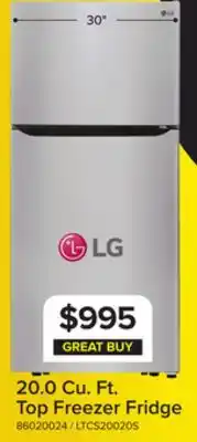 Leon's LG 30 20 Cu. Ft. Stainless Steel Top-Freezer Refrigerator - LTCS20020S offer