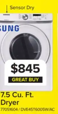 Leon's Samsung White Front Load Electric Dryer with Shallow Depth (7.5 Cu.Ft) - DVE45T6005W/AC offer