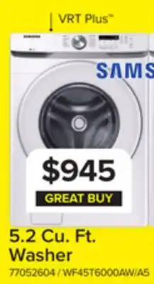 Leon's Samsung White Front Load Washer with Shallow Depth (5.2 Cu.Ft) - WF45T6000AW/A5 offer