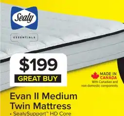Leon's Sealy Essentials Evan II Medium Twin Mattress offer