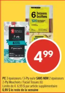 Pharmaprix PC 3-Ply or NO NAME 2-Ply Facial Tissues offer