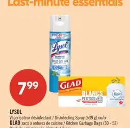 Pharmaprix LYSOL Disinfecting Spray (539 g) or GLAD Kitchen Garbage Bags offer
