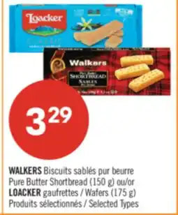 Pharmaprix WALKERS Pure Butter Shortbread (150 g) or LOACKER Wafers (175 g) offer