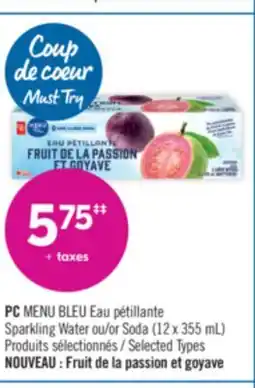 Pharmaprix PC BLUE MENU Sparkling Water or Soda (12 x 355 mL) offer