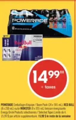 Pharmaprix POWERADE Team Pack (24 x 591 mL), RED BULL (8 x 250 mL) or MONSTER (8 x 355 mL) Energy Drink offer