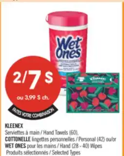 Pharmaprix KLEENEX Hand Towels (60), COTTONELLE Personal (42) or WET ONES Hand (28 - 40) Wipes offer