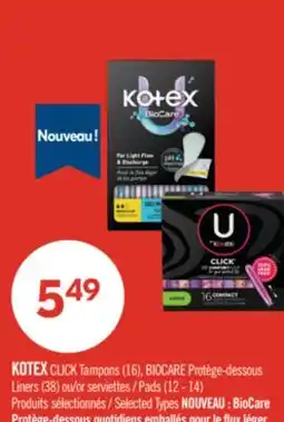 Pharmaprix KOTEX CLICK Tampons (16), BIOCARE (38) or Pads offer