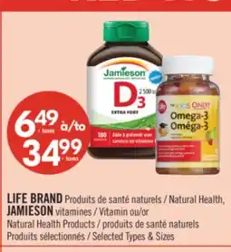 Pharmaprix LIFE BRAND Natural Health, JAMIESON Vitamin or Natural Health Products offer