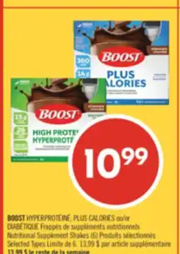 Pharmaprix BOOST HIGH PROTEIN, PLUS CALORIES or DIABETIC Nutritional Supplement Shakes offer