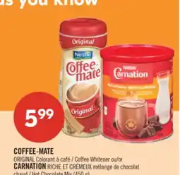Pharmaprix COFFEE-MATE ORIGINAL Coffee Whitener or CARNATION RICHE ET CRÉMEUX Hot Chocolate Mix (450 g) offer