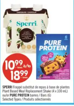 Pharmaprix SPERRI Plant Based Meal Replacement Shake (4 x 330 mL) or PURE PROTEIN Bars (6) offer