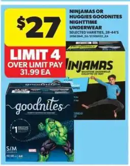 Real Canadian Superstore Ninjamas or Huggies Goodnites Nighttime Underwear offer