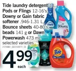 Fortinos Tide laundry detergent, Pods or Flings, Downy or Gain fabric softener, Bounce sheets, beads or Dawn Powerwash offer