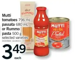 Fortinos Mutti tomatoes, passata or Rummo pasta offer