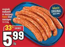 Marché Adonis Halal beef sausages offer