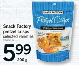 Fortinos Snack factory pretzel crisps offer