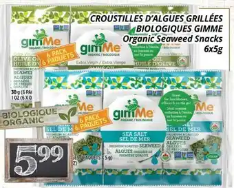Supermarché PA CROUSTILLES D'ALGUES GRILLÉES BIOLOGIQUES GIMME | ORGANIC SEAWEED SNACKS offer