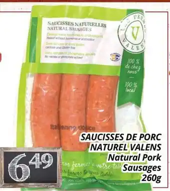 Supermarché PA SAUCISSES DE PORC NATUREL VALENS | NATURAL PORK SAUSAGES offer