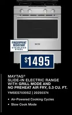Leon's Maytag Fingerprint Resistant Stainless Steel Slide-In Electric Range (5.3 cu.ft.) - YMSES7030SZ offer