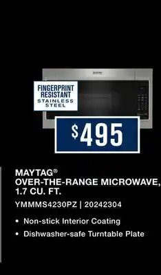 Leon's Maytag Fingerprint Resistant Stainless Steel Over-the-Range Microwave (1.70 Cu Ft) - YMMMS4230PZ offer
