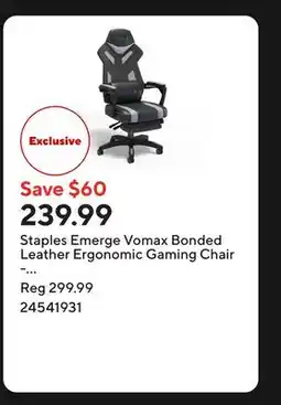 Staples Staples Emerge Vomax Bonded Leather Ergonomic Gaming Chair - Black/Grey offer