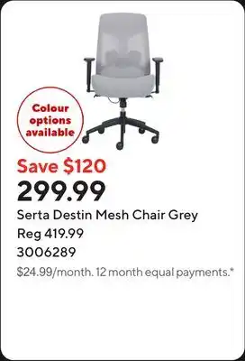 Staples Serta Destin Mesh Chair Grey offer