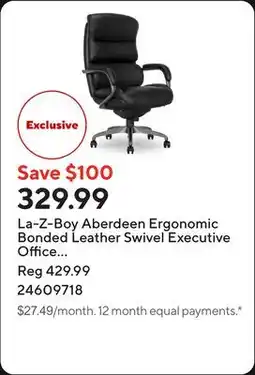 Staples La-Z-Boy Aberdeen Ergonomic Bonded Leather Swivel Executive Office Chair - Black offer