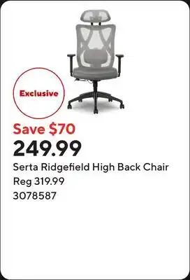 Staples Serta Ridgefield High Back Chair offer