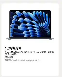 Staples Apple MacBook Air 15 - M5 - 10-core CPU - 512 GB SSD - 16 GB Unified Memory - Midnight - French offer