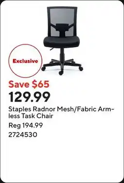 Staples Staples Radnor Mesh/Fabric Armless Task Chair offer