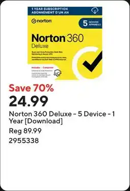 Staples Norton 360 Deluxe - 5 Device - 1 Year [Download] offer