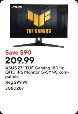 Staples ASUS 27 TUF Gaming 180Hz QHD IPS Monitor G-SYNC compatible offer