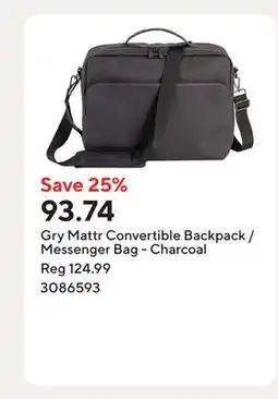 Staples Gry Mattr Convertible Backpack /Messenger Bag - Charcoal offer