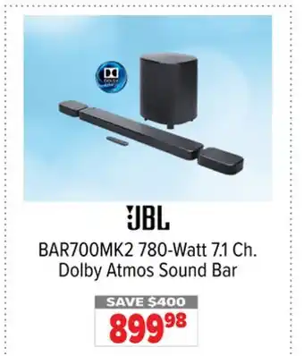 2001 Audio Video BAR700MK2 JBL 780-Watt 7.1 Ch. Dolby Atmos Sound Bar offer
