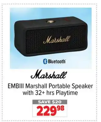 2001 Audio Video EMBIII Marshall Portable Speaker with 32+ hrs Playtime offer