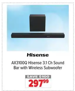 2001 Audio Video Hisense AX3100Q 3.1 Ch Sound Bar with Wireless Subwoofer offer